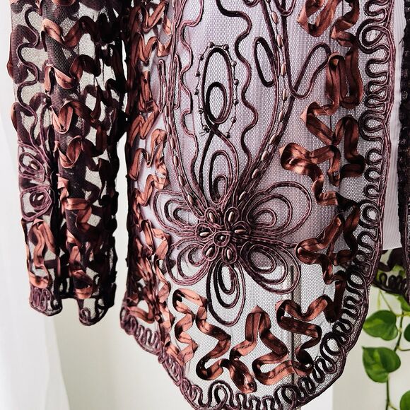 *New* Moratile Brown Wearable Art Sheer Soutache Jacket - Size Large / XL - Picture 3 of 8